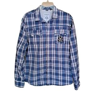 Buffalo David Bitton Shirt Mens L Blue Plaid Long Sleeve Button Up Double Pocket